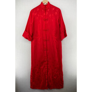 YOUTH Robe S Traditional Chinese Asian Mandarin Rayon Brocade Lounge Coat Red